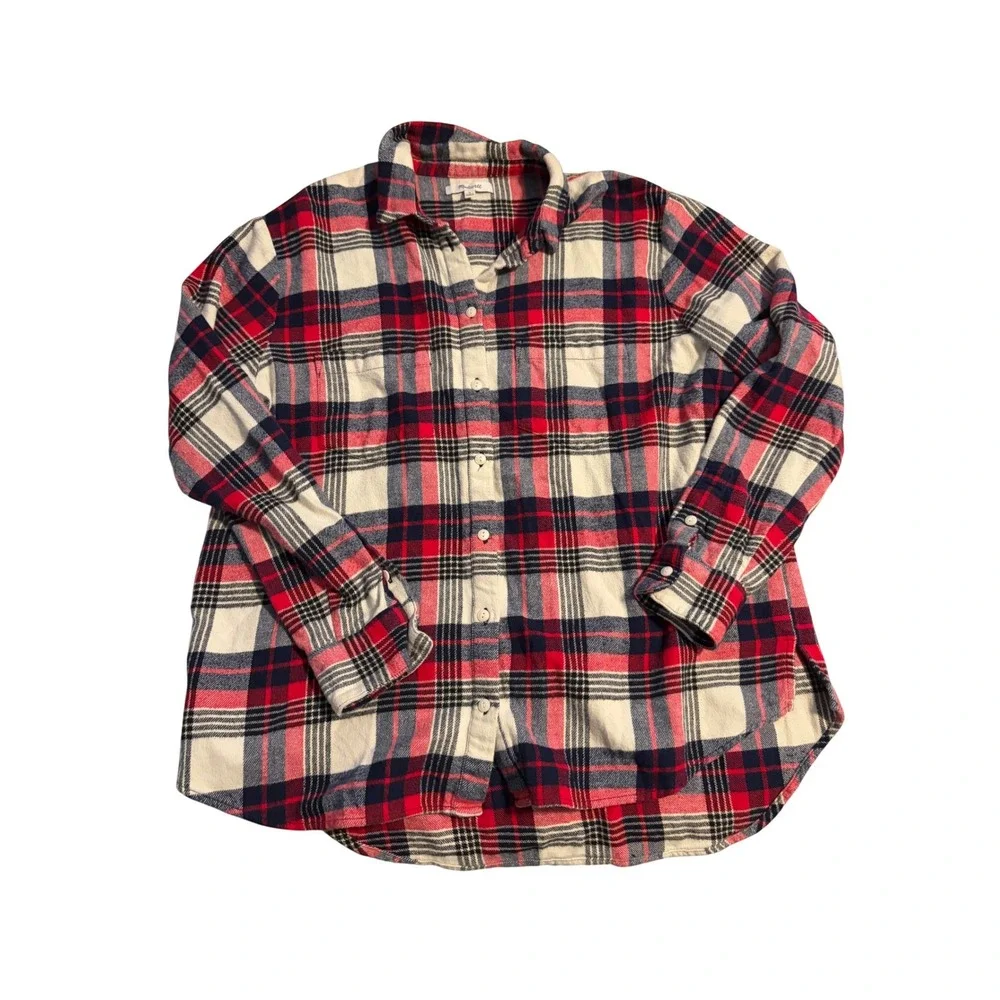 Madewell Womens Red Navy Blue Plaid Flannel Button Down Shirt Size M Cotton - Picture 1 of 5